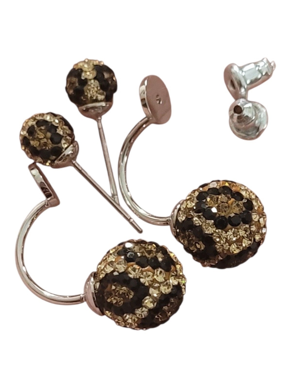 Gold and Black Crystal Ball Drop Earrings
